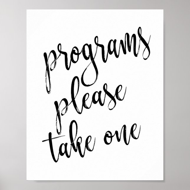 Wedding Programs Black and White 8x10 Sign (Front)