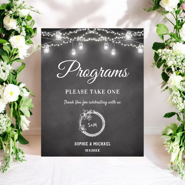 Wedding Programs Black White Sign Poster (Creator Uploaded)