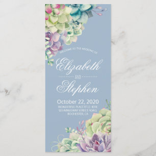Wedding Programs Card Watercolor Succulent Plants