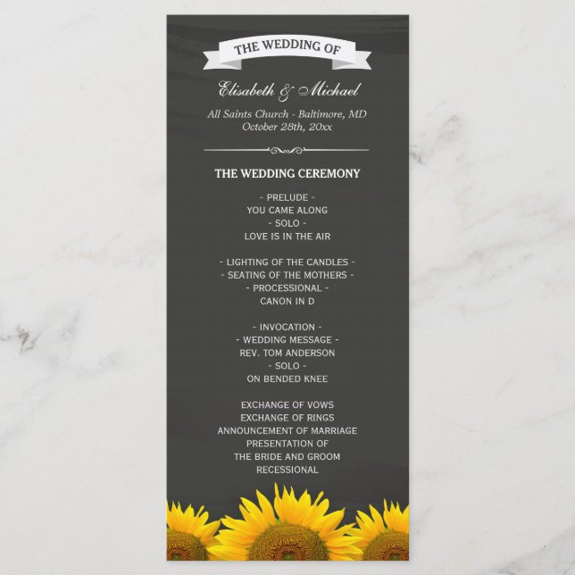 Wedding Programs Elegant Sunflowers Chalkboard Programme (Front)