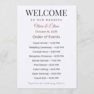 Wedding Programs Flat Ceremony Elegant Keepsake Programme