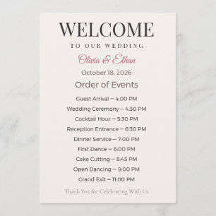 Wedding Programs Flat Ceremony Elegant Keepsake Programme