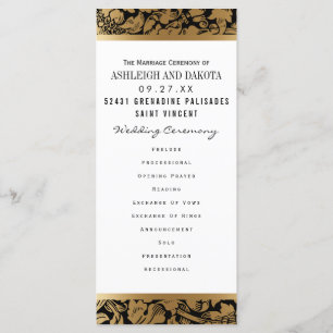 Wedding Programs Golden Floral Damask on Black Programme