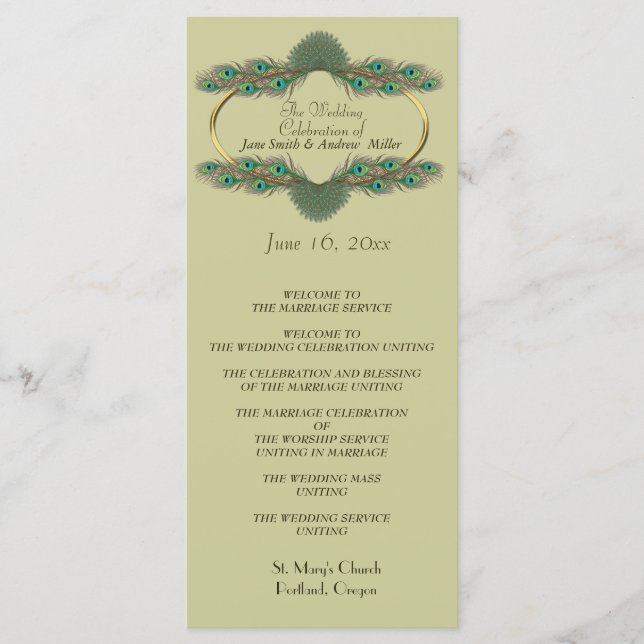 Wedding Programs - Green & Gold Programme (Front)