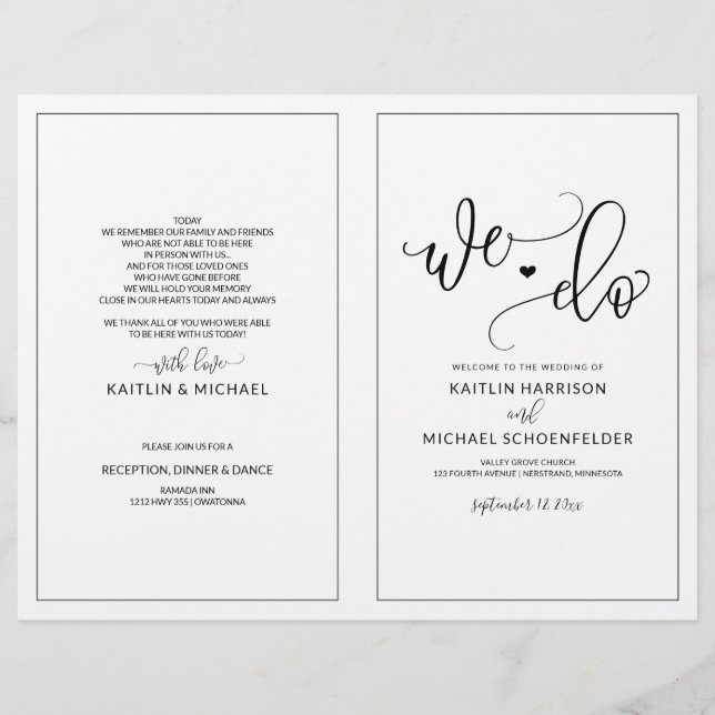 Wedding Programs Modern Bounce Calligraphy Black (Front)