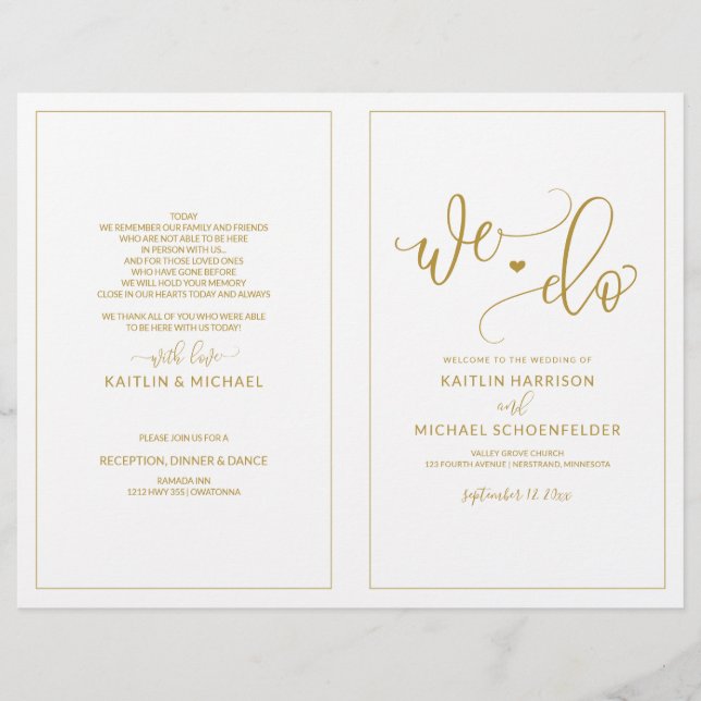Wedding Programs Modern Bounce Calligraphy Gold (Front)