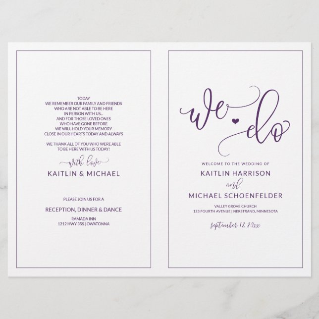 Wedding Programs Modern Bounce Calligraphy Plum (Front)