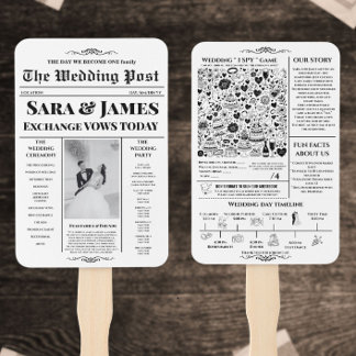 Wedding programs Newspaper with Timeline, Wedding Hand Fan
