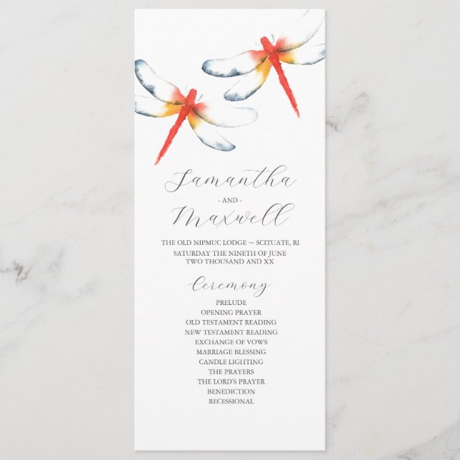Wedding Programs Watercolor Red Dragonfly Invitation (Front)
