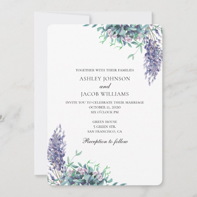 Wedding purple and teal invitation. Garden flowers Invitation (Front)