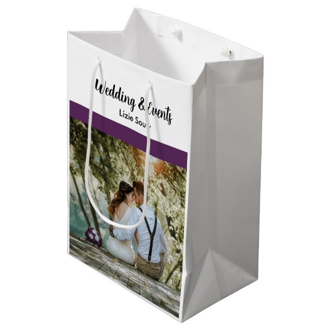Wedding purple and white medium gift bag (Front Angled)