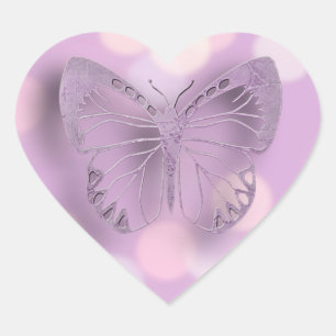 Wedding Purple Butterflies Heart Sticker