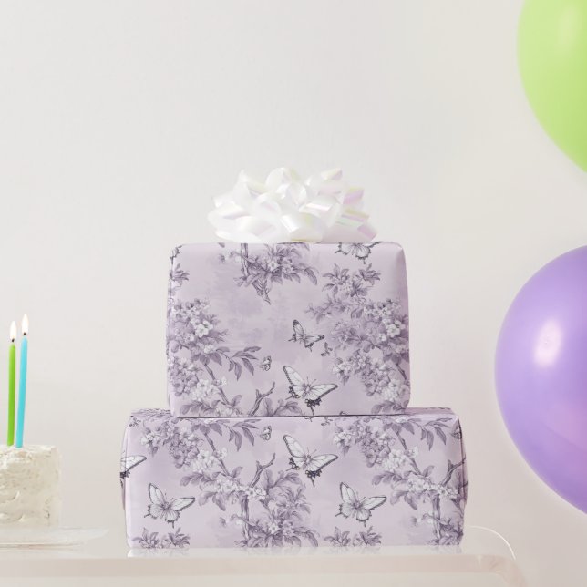 Wedding Purple Butterflies On Purple Background Wrapping Paper (Party Gifts)