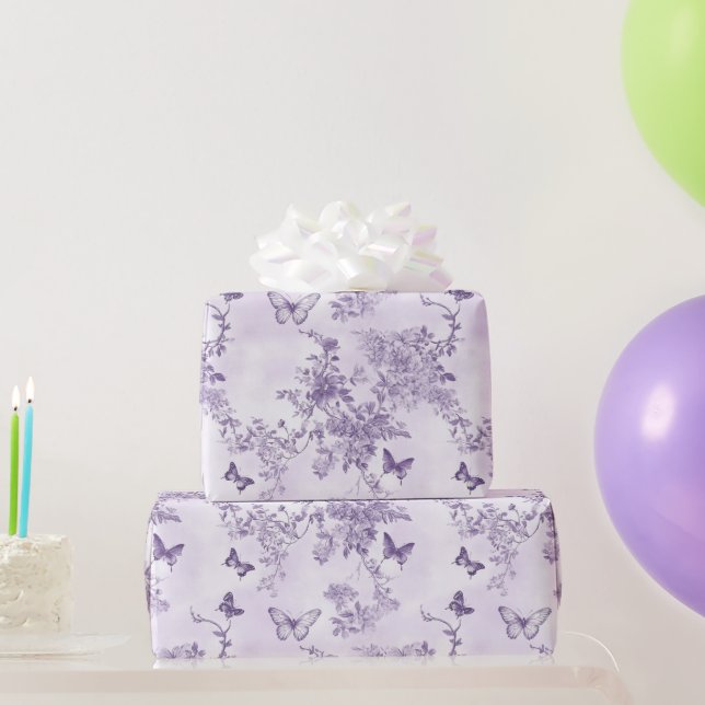 Wedding Purple Butterflies On Purple Background Wrapping Paper (Party Gifts)