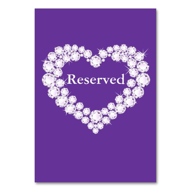 Wedding purple diamond heart table reserved table number (Front)