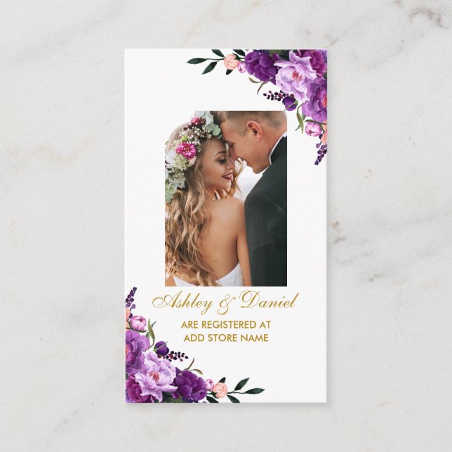 Wedding Purple Floral Photo Registry Insert Card V (Front)