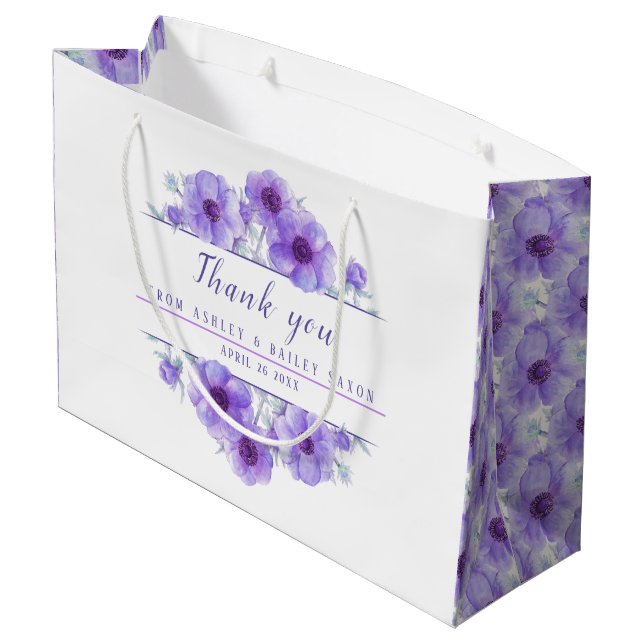 Wedding purple flowers thank you large gift bag (Back Angled)