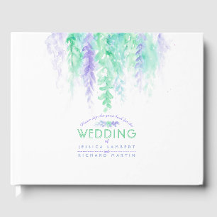 Wedding purple green flower cascade guestbook