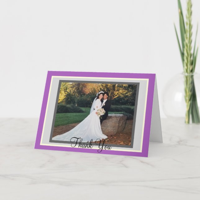 Wedding Purple Monogram Photo Thank You Cards (Front)