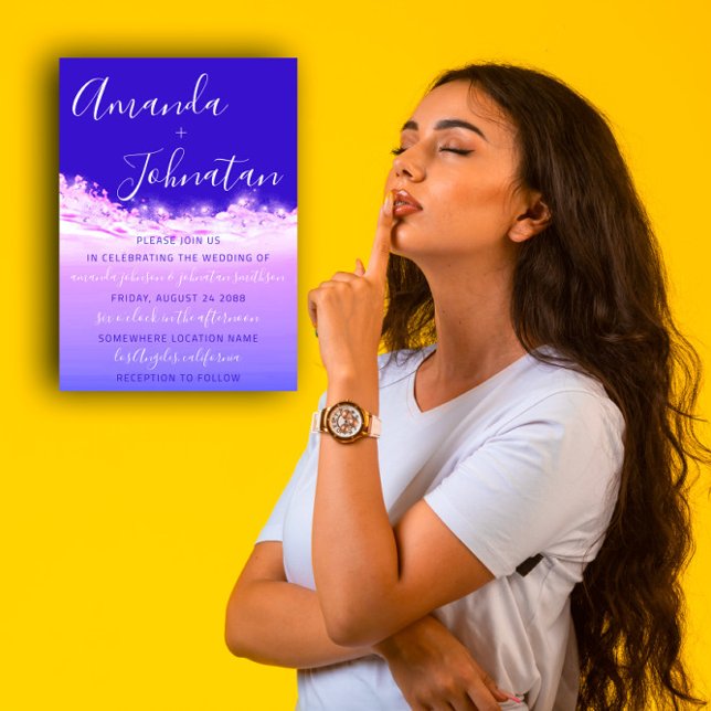 Wedding Purple Ocean Blue Waves Ocean White Invitation (Wedding Purple Ocean Blue Waves Ocean White Invitation)