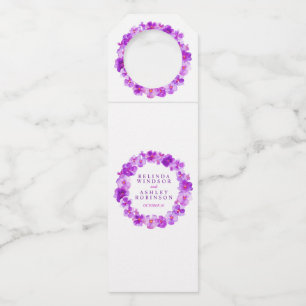 Wedding purple pansy watercolor custom bottle tag