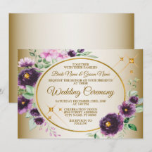 Wedding Purple Pink Floral Green Leaves Golden