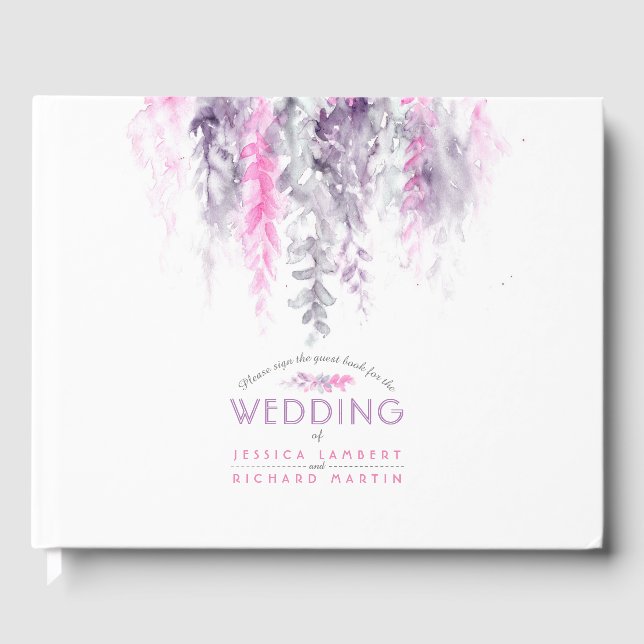 Wedding purple pink flower cascade guestbook (Front)