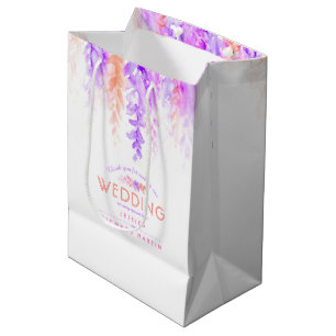 Wedding purple pink flowers thanks favour gift bag