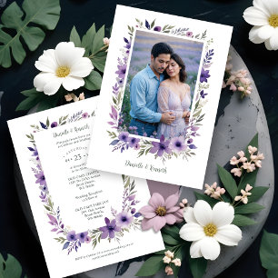 Wedding Purple Shades Flowers Branches Photo Invitation