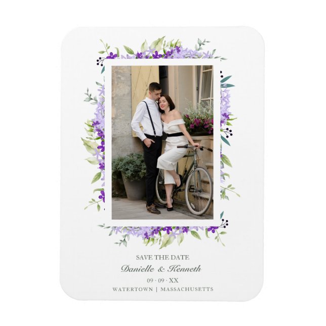 Wedding Purple Shades Flowers & Branches Photo Magnet (Vertical)