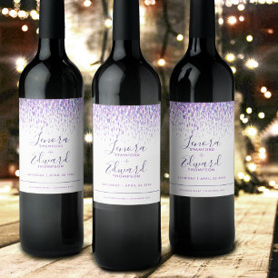 Wedding purple showering cascade modern art wine label
