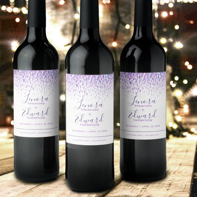 Wedding purple showering cascade modern art wine label (Creator Uploaded)
