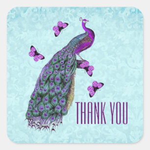 Wedding Purple Vintage Peacock THANK YOU V01C3 Square Sticker