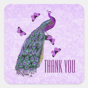 Wedding Purple Vintage Peacock THANK YOU V01C3A Square Sticker