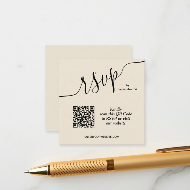 Wedding QR Code Beige Enclosure Card (Front/Back In Situ)