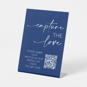 Wedding QR Code Photo App Upload Royal Blue Pedestal Sign