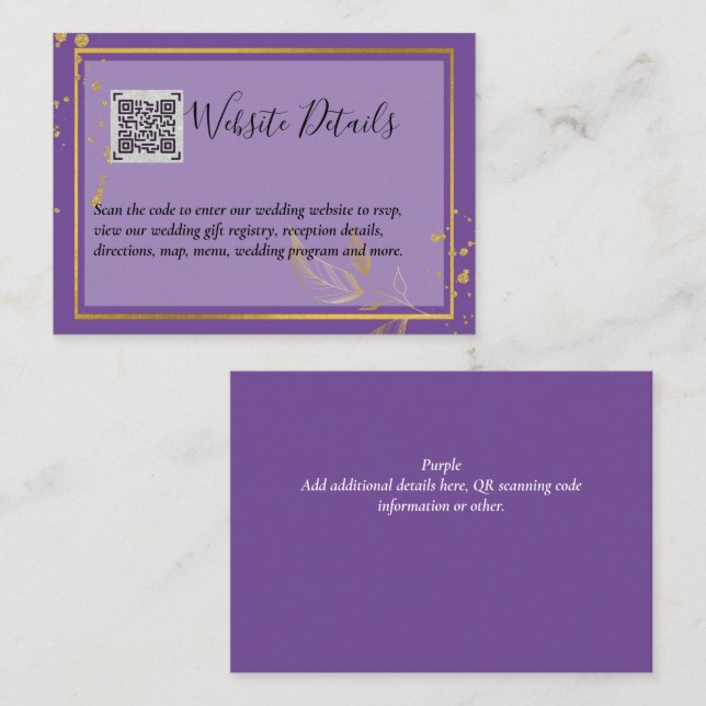 Wedding QR CODE RSVP GIFTS DETAILS Website Enclosure Card (Front/Back)