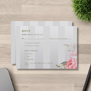 Wedding QR Code Sage Green Pink Peony RSVP Card