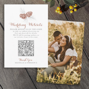 Wedding QR code website brown pine cone Enclosure Card