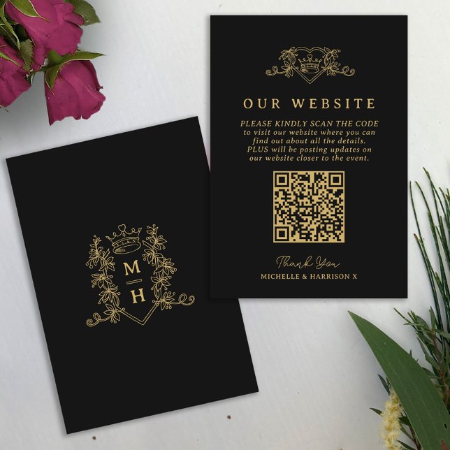 Wedding QR code website love heart crown monogram Enclosure Card (Creator Uploaded)