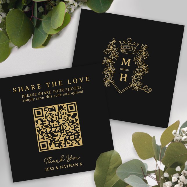 Wedding QR photo share love heart crown monogram Enclosure Card (Creator Uploaded)