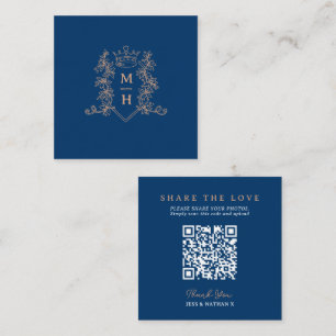 Wedding QR share love heart crown blue monogram Enclosure Card