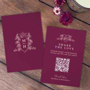 Wedding QR share love heart crown monogram red Enclosure Card