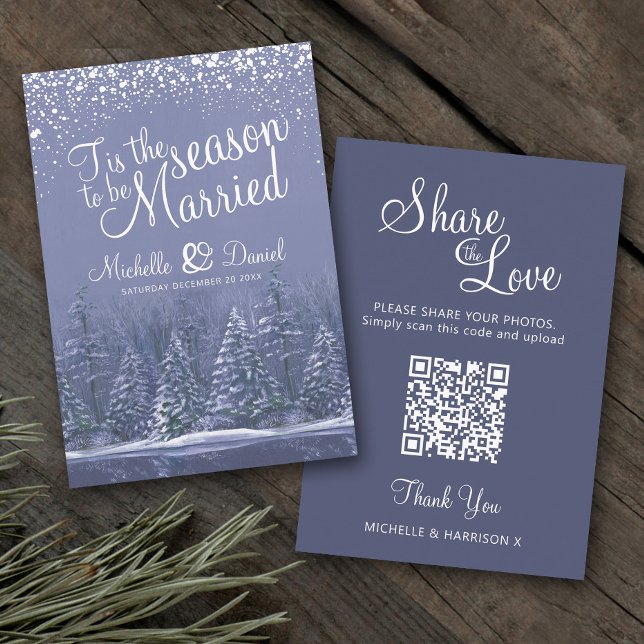Wedding QR share love winter wedding snow blue Enclosure Card (Creator Uploaded)