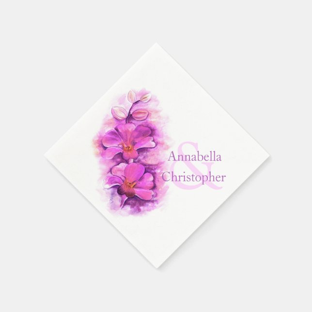 Wedding radiant orchid watercolor paper napkin (Corner)