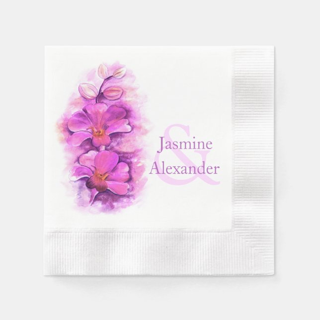Wedding radiant orchid watercolor paper napkin (Front)