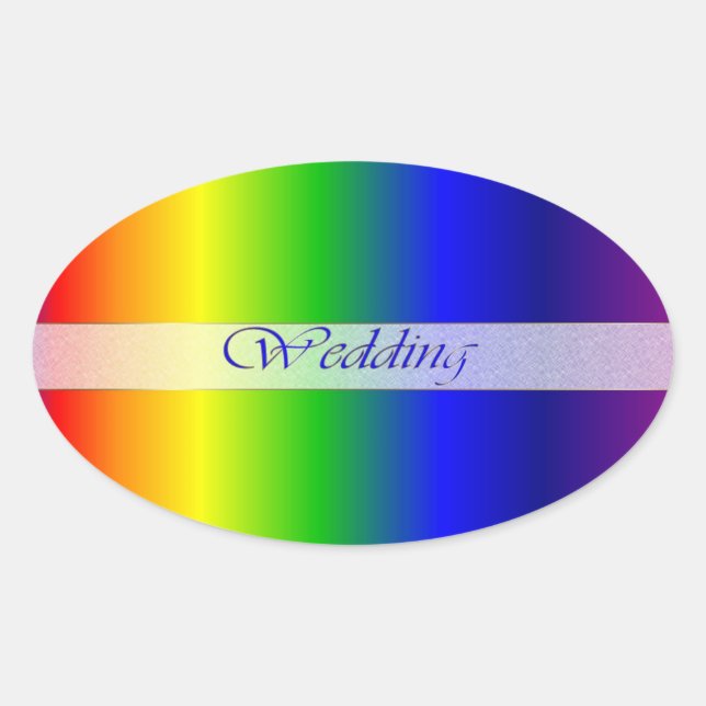 Wedding Rainbow Colours Oval Sticker (Front)