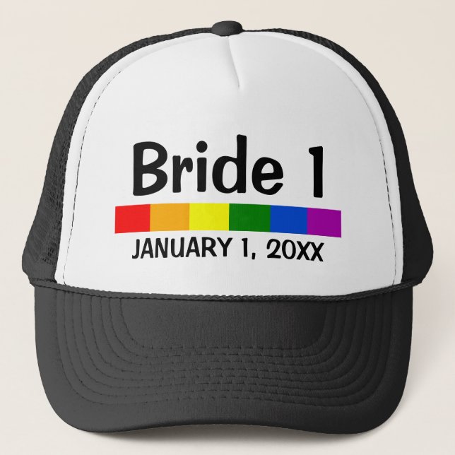 Wedding Rainbow Flag Banner Bride 1 Trucker Hat (Front)