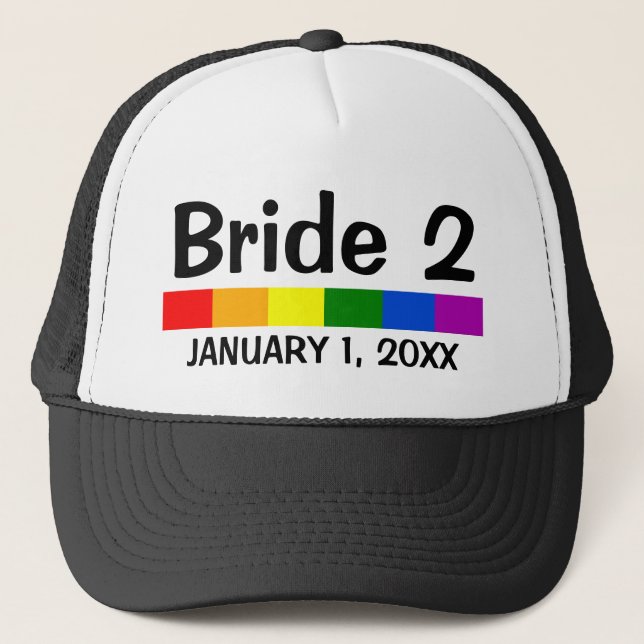Wedding Rainbow Flag Banner Bride 2 Trucker Hat (Front)