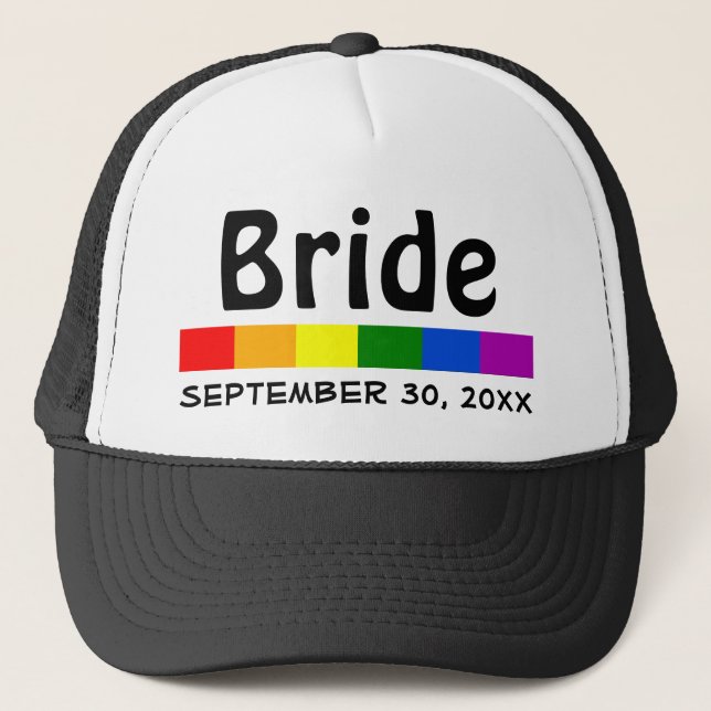 Wedding Rainbow Flag Banner Bride Trucker Hat (Front)
